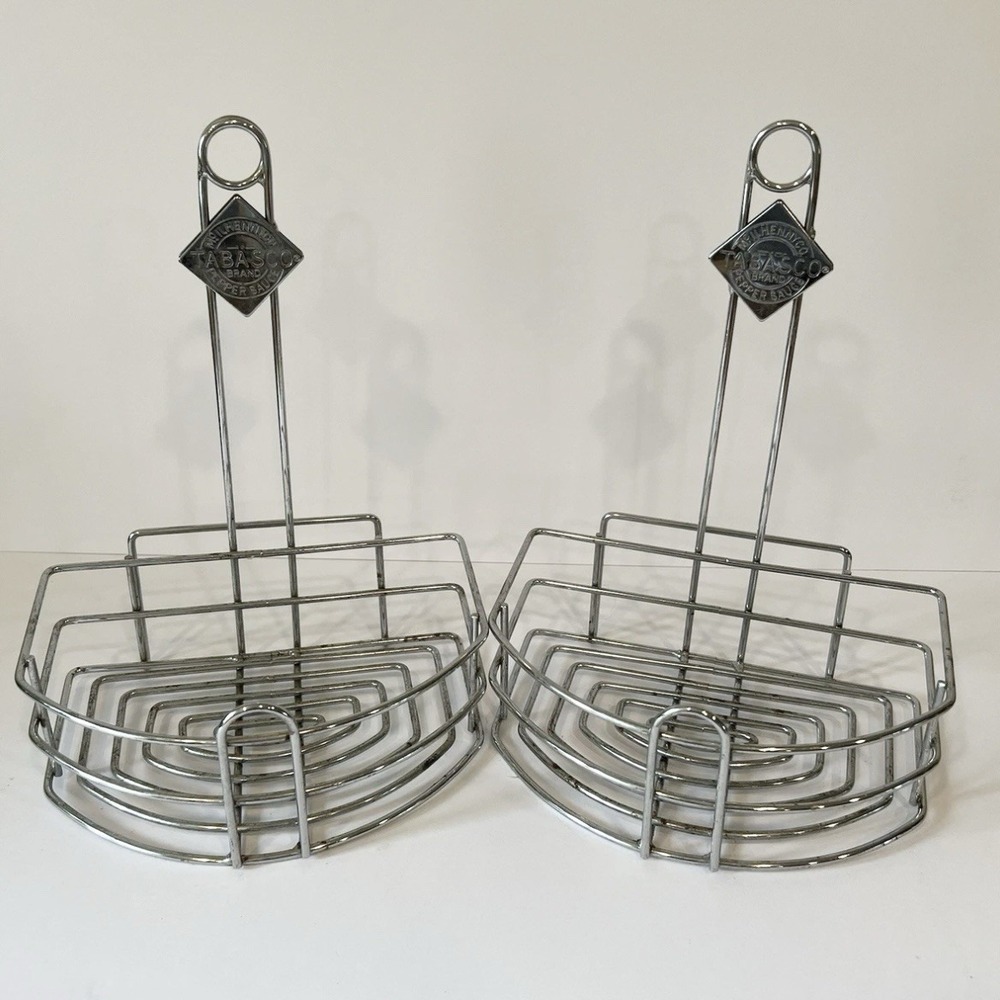 Tabasco Chrome Condiment Caddies Steel Wire Restaurant Holders Set of 2‎ Vintage